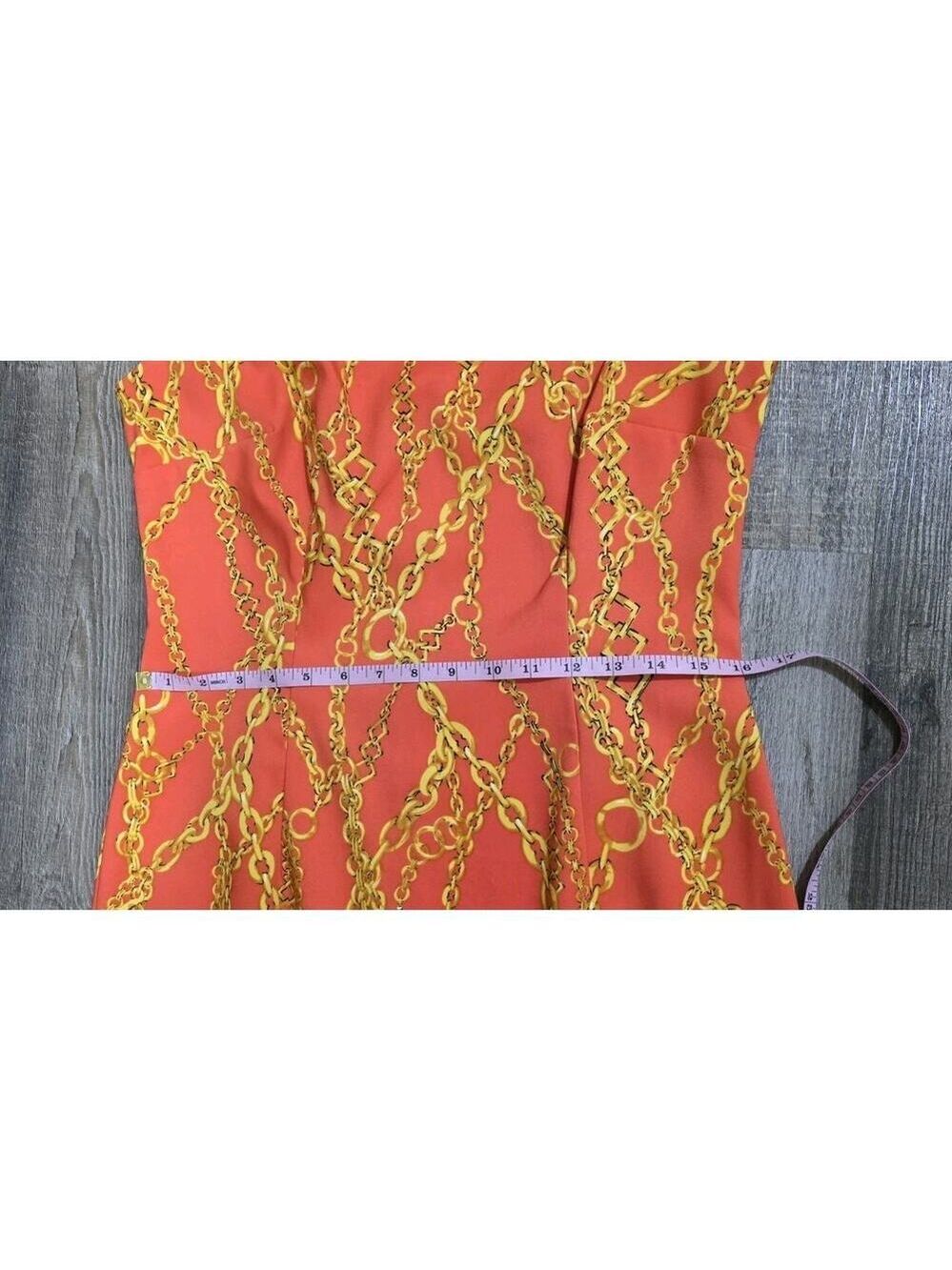 RN Studio Ronni Nicole Sleeveless Fitted Orange Chain Design Women's Dress Sz 10 - Picture 11 of 11